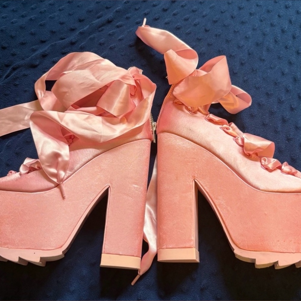 YRU Satin Pink Platform Heels